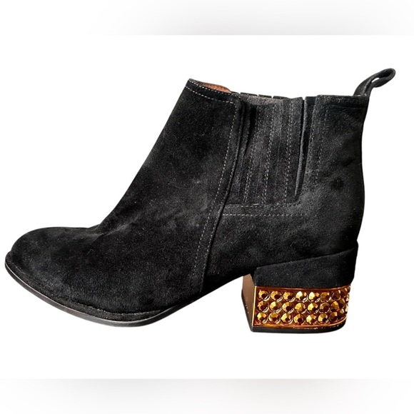 Jeffrey Campbell Metcalf-J2 Black Suede Chelsea Ankle Bootie Jeweled Heel - Picture 7 of 16